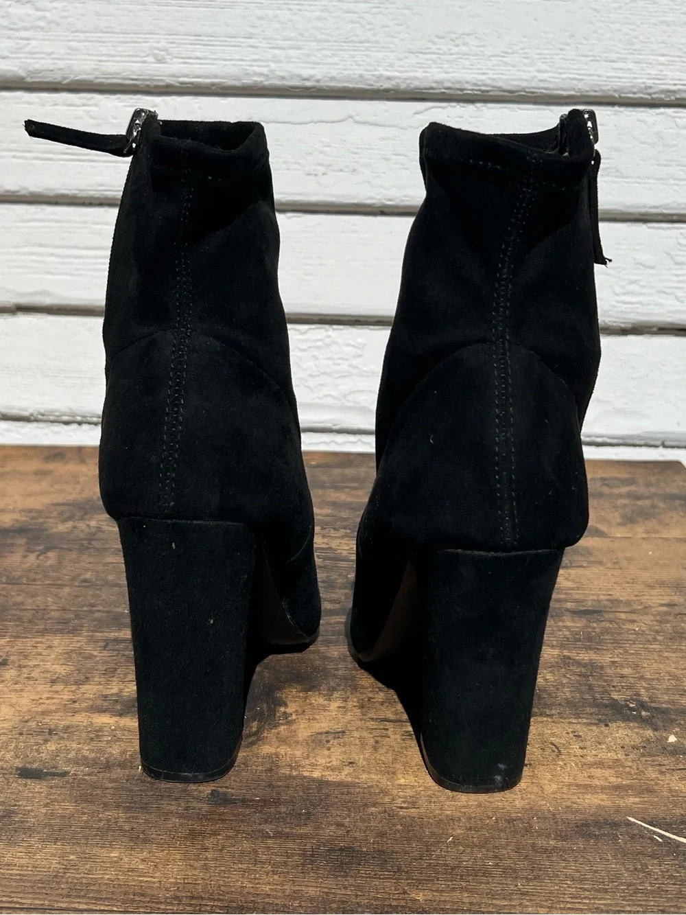 Steve Madden Black Suede Mid-Calf Block Heel Ankle Boots